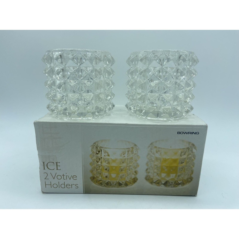 Bowring ICE Votive Candle Holders Glass Prism Cube Design Set of 2 c/w box